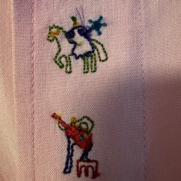 Chico's 100% Silk Pink Embroidered Chic Collared Button-Up Shirt Pearl Buttons - Picture 10 of 15